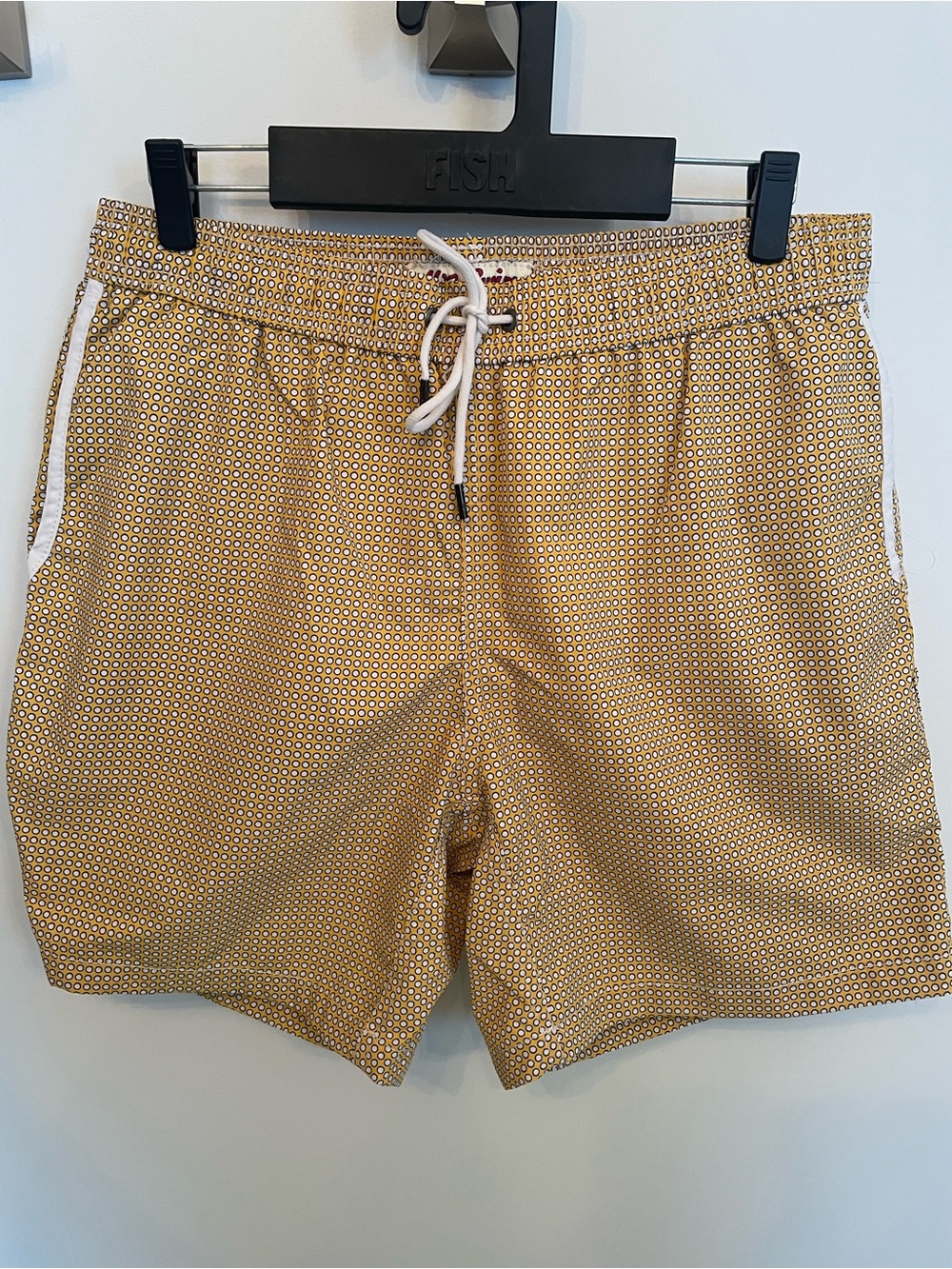 Men's Yellow Patterned Swim Trunks - Size L